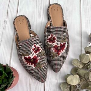 Plaid Embroidered Mules